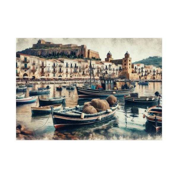 Fishing Boats at Cefalu Harbor, Italy Poster