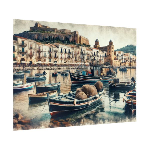 Fishing Boats at Cefalu Harbor, Italy Poster