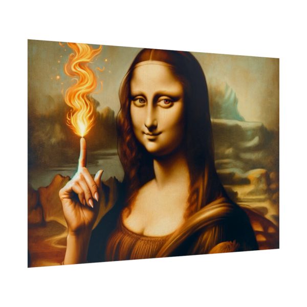 92409-657.jpg Mona Lisa Raising Index Finger With Fire Poster