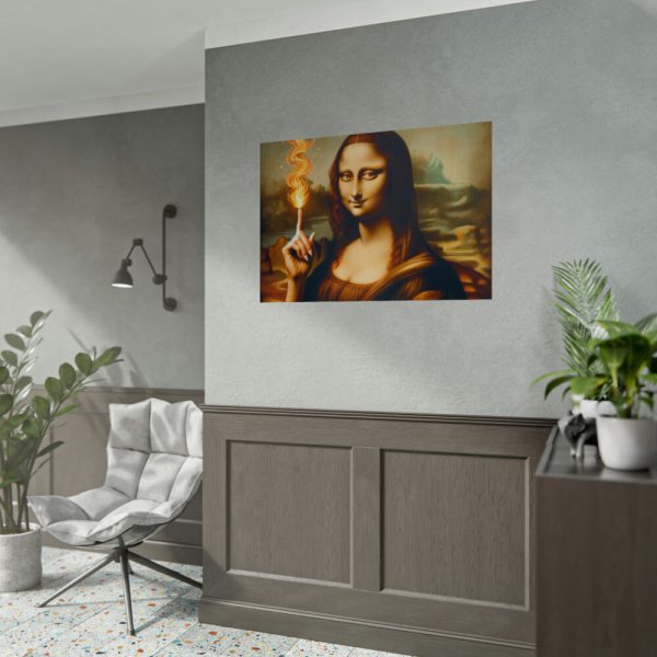 92409-659.jpg Mona Lisa Raising Index Finger With Fire Poster