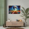 Bright Moon Over Vibrant Field of Flowers Poster