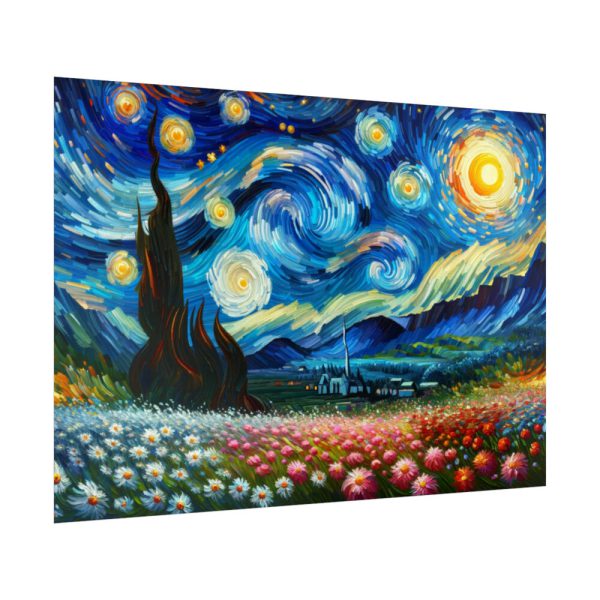 92409-677.jpg Swirling Night Sky Above Vibrant Field of Flowers Poster