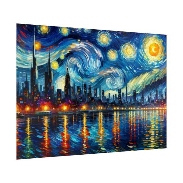 92409-697.jpg City Skyline at Night With Vibrant Swirling Colors Poster