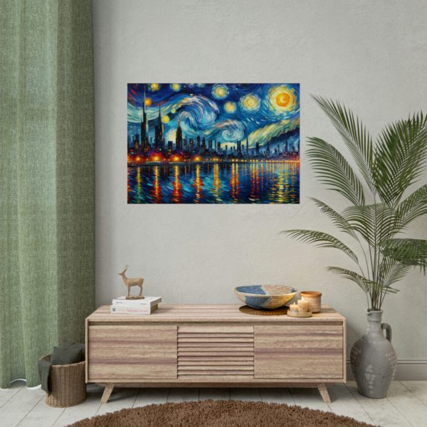 92409-698.jpg City Skyline at Night With Vibrant Swirling Colors Poster