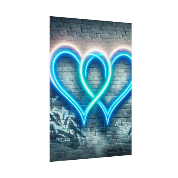 Two Interlocking Neon Hearts in a Graffiti Style Poster