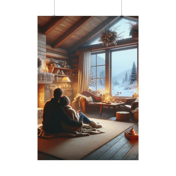 Couple in a Romantic Winter Cabin Poster