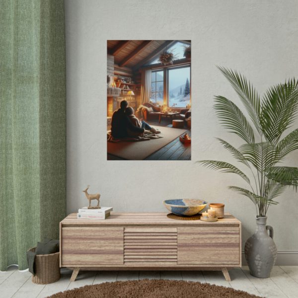 Couple in a Romantic Winter Cabin Poster