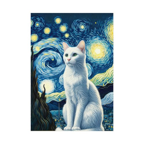 White Cat Sitting and Looking Forward Poster