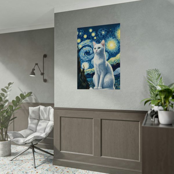 92410-443.jpg White Cat Sitting and Looking Forward Poster