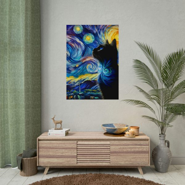 92410-447.jpg Cat Looking up at Swirling Night Sky Poster