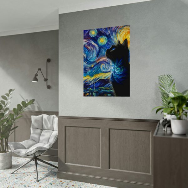 92410-448.jpg Cat Looking up at Swirling Night Sky Poster