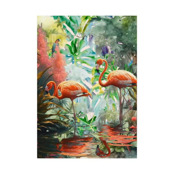 Two Flamingo Birds in Lush Tropical Poster