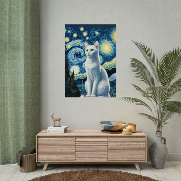 92411-443.jpg White Cat Sitting and Looking Forward Poster