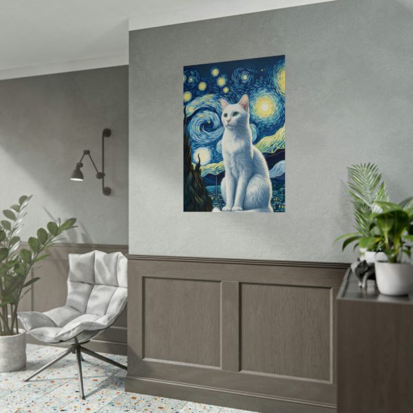 92411-444.jpg White Cat Sitting and Looking Forward Poster