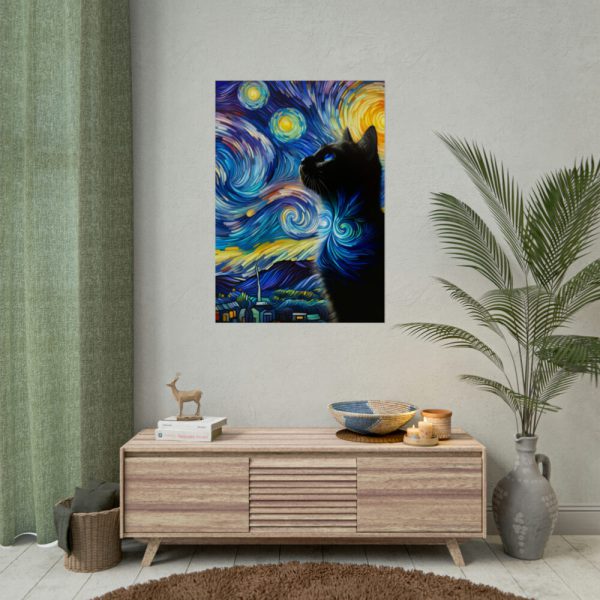 92411-448.jpg Cat Looking up at Swirling Night Sky Poster