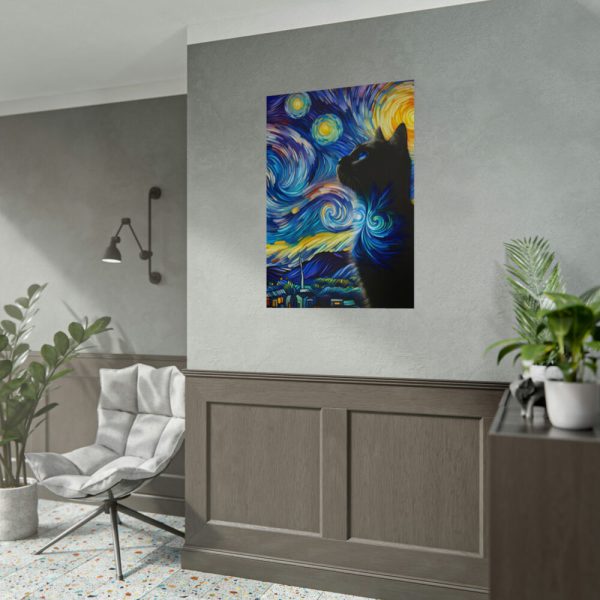 92411-449.jpg Cat Looking up at Swirling Night Sky Poster
