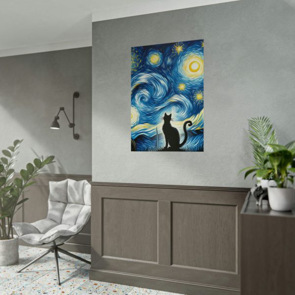 92411-459.jpg Black Cat Silhouetted Against a Night Sky Poster