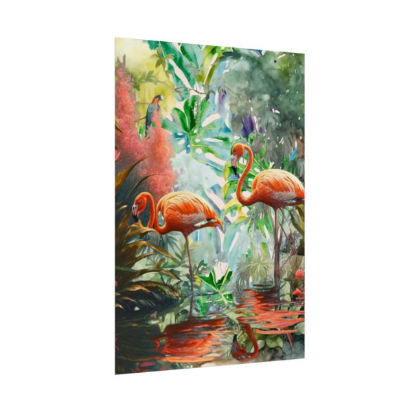 Two Flamingo Birds in Lush Tropical Poster