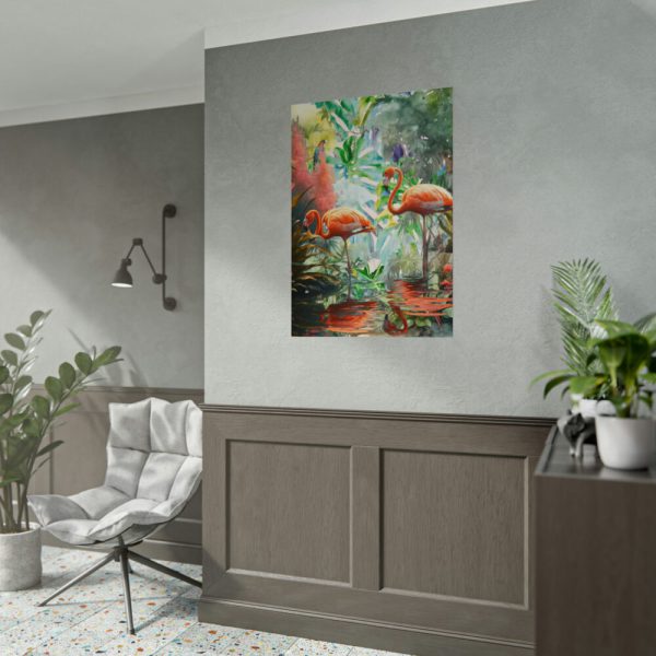 Two Flamingo Birds in Lush Tropical Poster