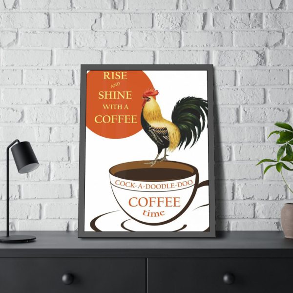 93827-3.jpg Coffee Cup Rooster Retro Framed Poster