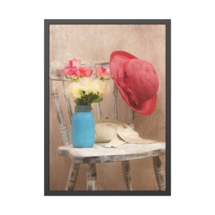 Vintage Hat and Flowers Framed Poster