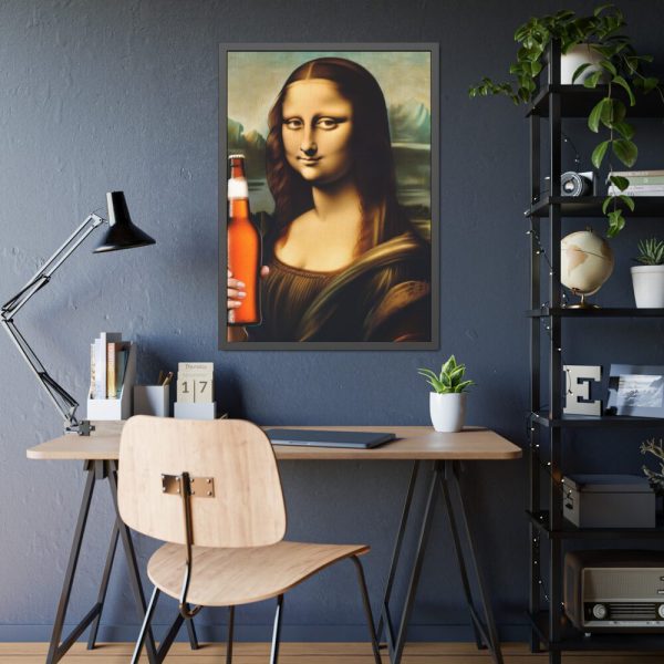 93830-178.jpg Mona Lisa Holding Beer Framed Poster