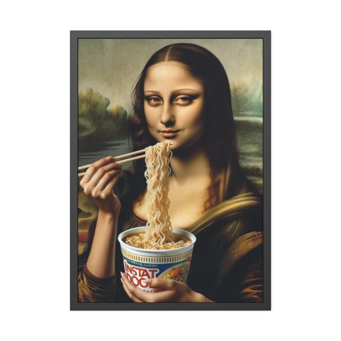 Mona Lisa Eating Instant Noodles Framed Poster - Image 1
