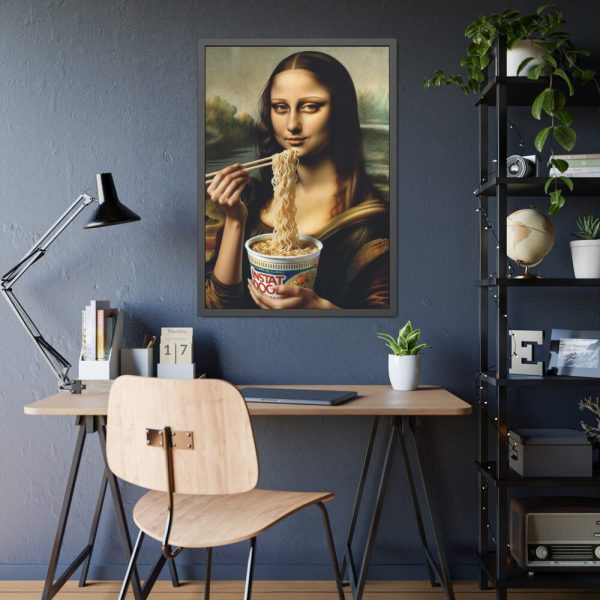 93830-186.jpg Mona Lisa Eating Instant Noodles Framed Poster