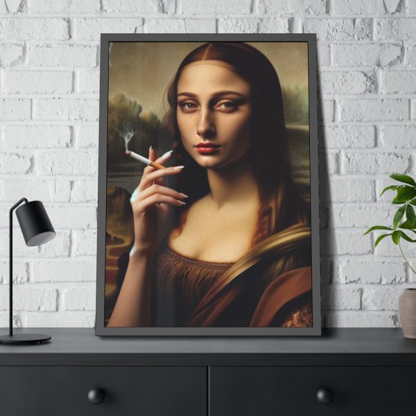93830-195.jpg Young Girl like Mona Lisa Casually Smoking Cigarette Framed Poster