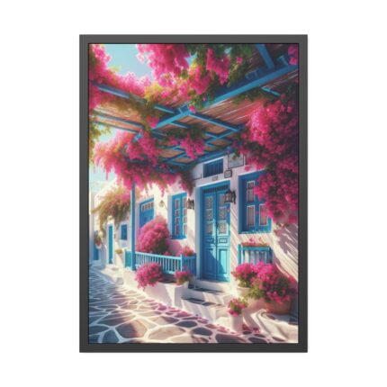 Greek Island Street Scene Framed Poster