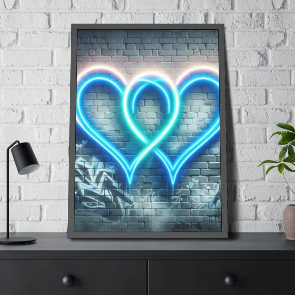 93830-219.jpg Two Interlocking Neon Hearts in a Graffiti Style Framed Poster