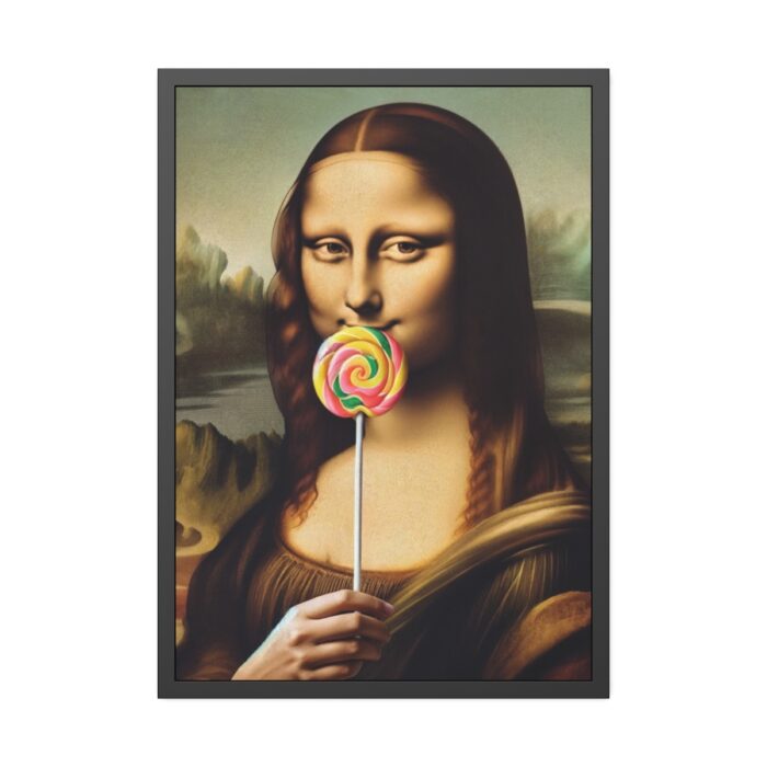 Mona Lisa with a Colorful Lollipop Framed Poster - Image 1