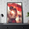 Couple Embracing Under Red Umbrella Framed Poster