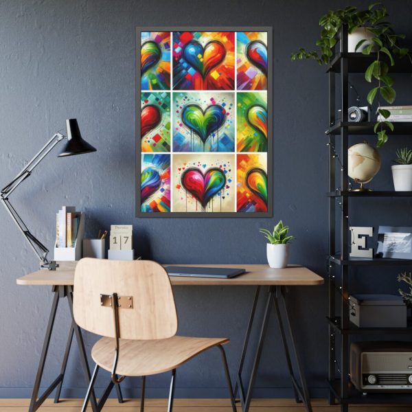Nine Colorful Painted Hearts Framed Poster