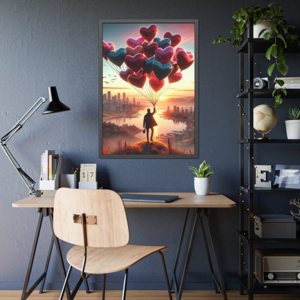93830-278.jpg Man With Heart-Shaped Balloon Adventure Framed Poster