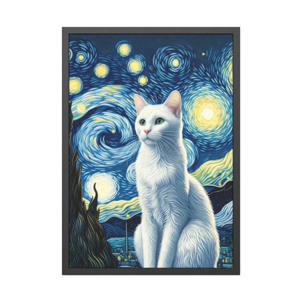 White Cat Sitting and Looking Forward Framed Poster