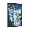 White Cat Sitting and Looking Forward Framed Poster
