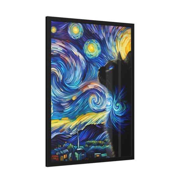 93830-309.jpg Cat Looking up at Swirling Night Sky Framed Poster