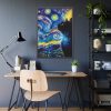 93830-310.jpg Cat Looking up at Swirling Night Sky Framed Poster