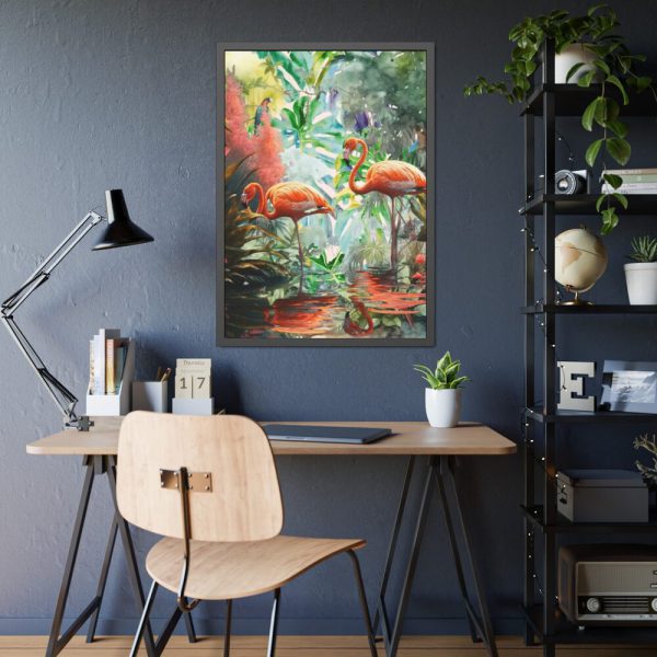 Two Flamingo Birds in Lush Tropical Framed Poster