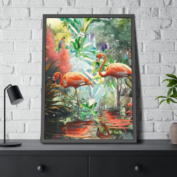 Two Flamingo Birds in Lush Tropical Framed Poster
