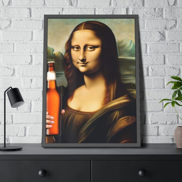 93831-179.jpg Mona Lisa Holding Beer Framed Poster