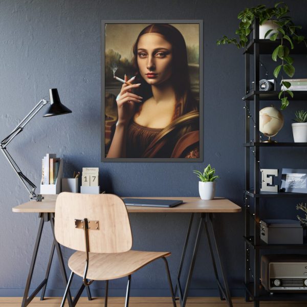 93831-194.jpg Young Girl like Mona Lisa Casually Smoking Cigarette Framed Poster