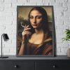 93831-195.jpg Young Girl like Mona Lisa Casually Smoking Cigarette Framed Poster