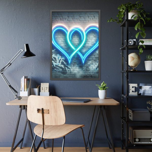93831-218.jpg Two Interlocking Neon Hearts in a Graffiti Style Framed Poster