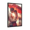 Couple Embracing Under Red Umbrella Framed Poster
