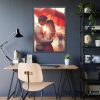 Couple Embracing Under Red Umbrella Framed Poster