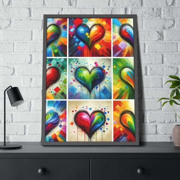 Nine Colorful Painted Hearts Framed Poster
