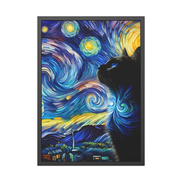 93831-308.jpg Cat Looking up at Swirling Night Sky Framed Poster