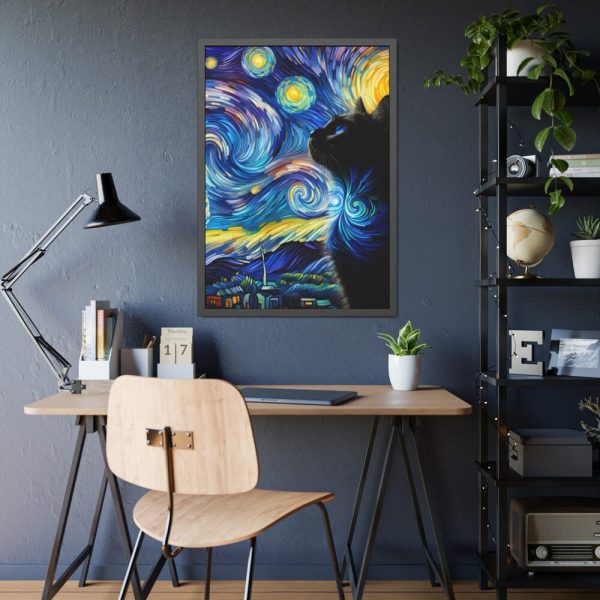 93831-310.jpg Cat Looking up at Swirling Night Sky Framed Poster
